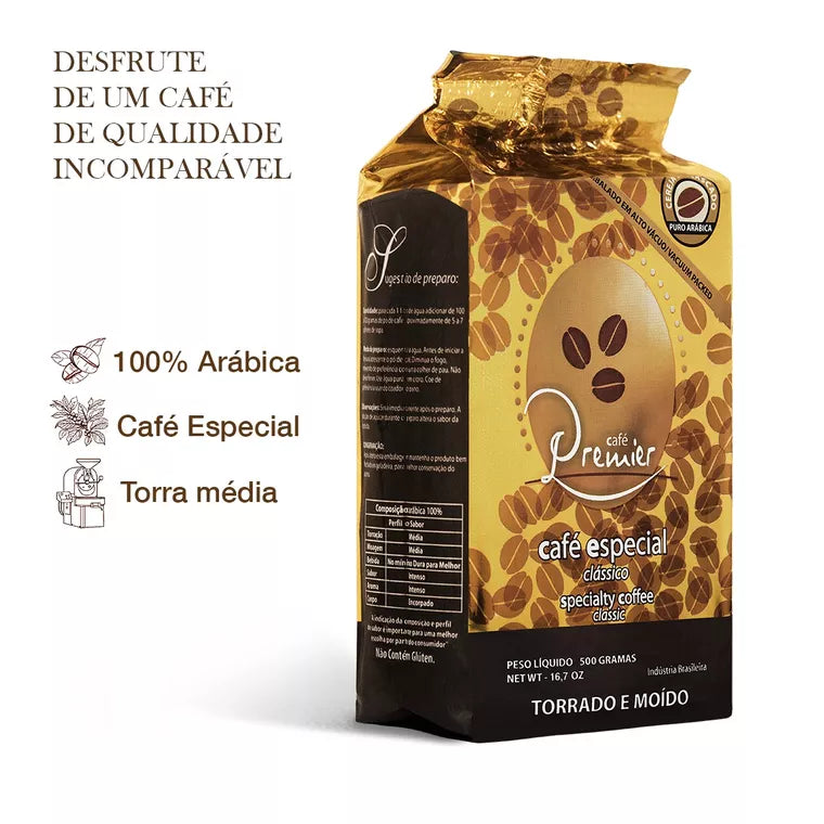 Café Premier Especial 500g em Pó à Vácuo – 100% Arábica, Torra Média, Café Gourmet