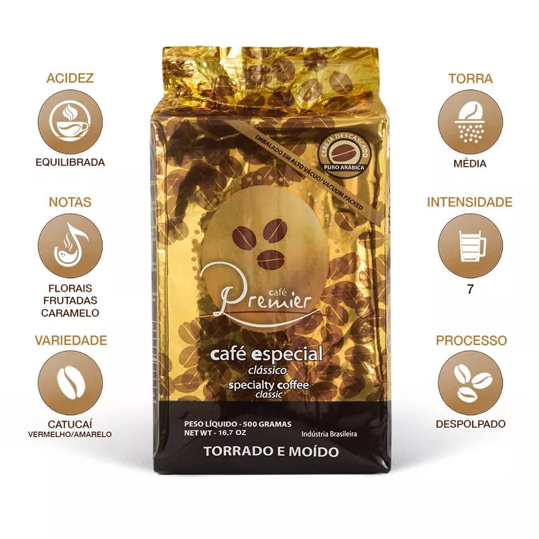 Café Premier Especial 500g em Pó à Vácuo – 100% Arábica, Torra Média, Café Gourmet