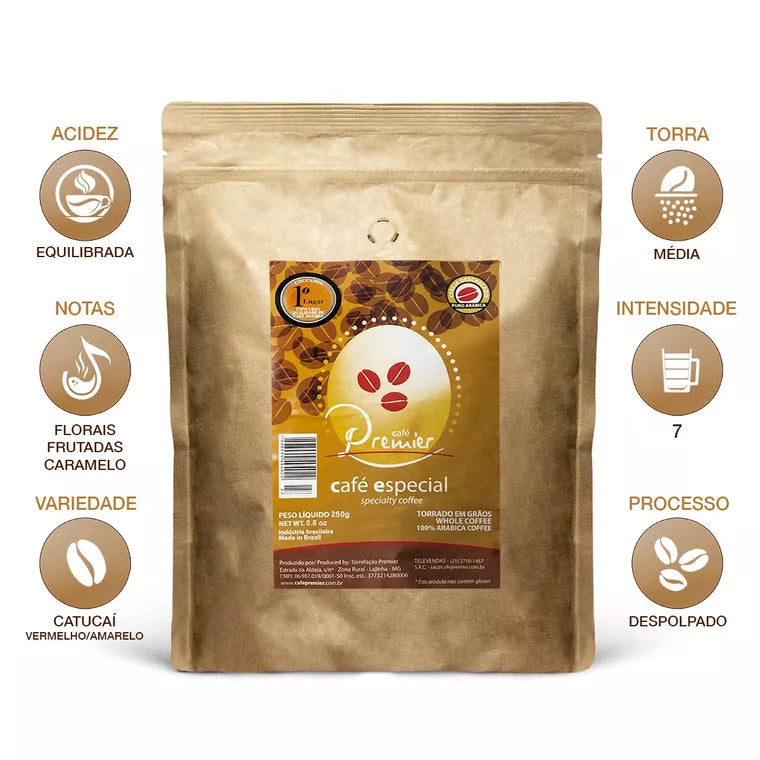 Café Premier Especial 500g – 100% Arábica, Torrado em Grãos, Alta Qualidade