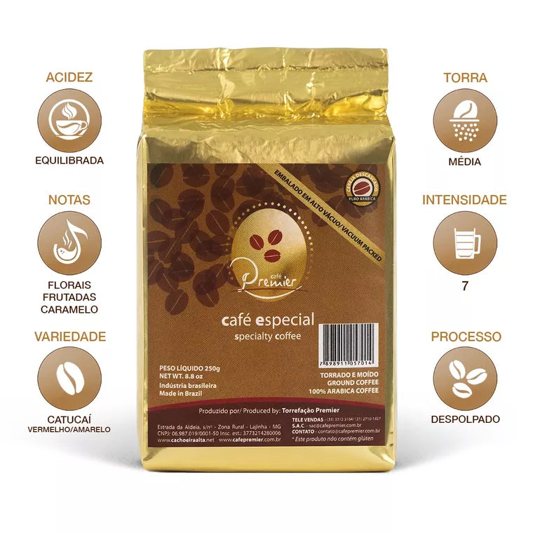 Café Premier Especial 250g em Pó à Vácuo – 100% Arábica, Torra Média, Café Gourmet